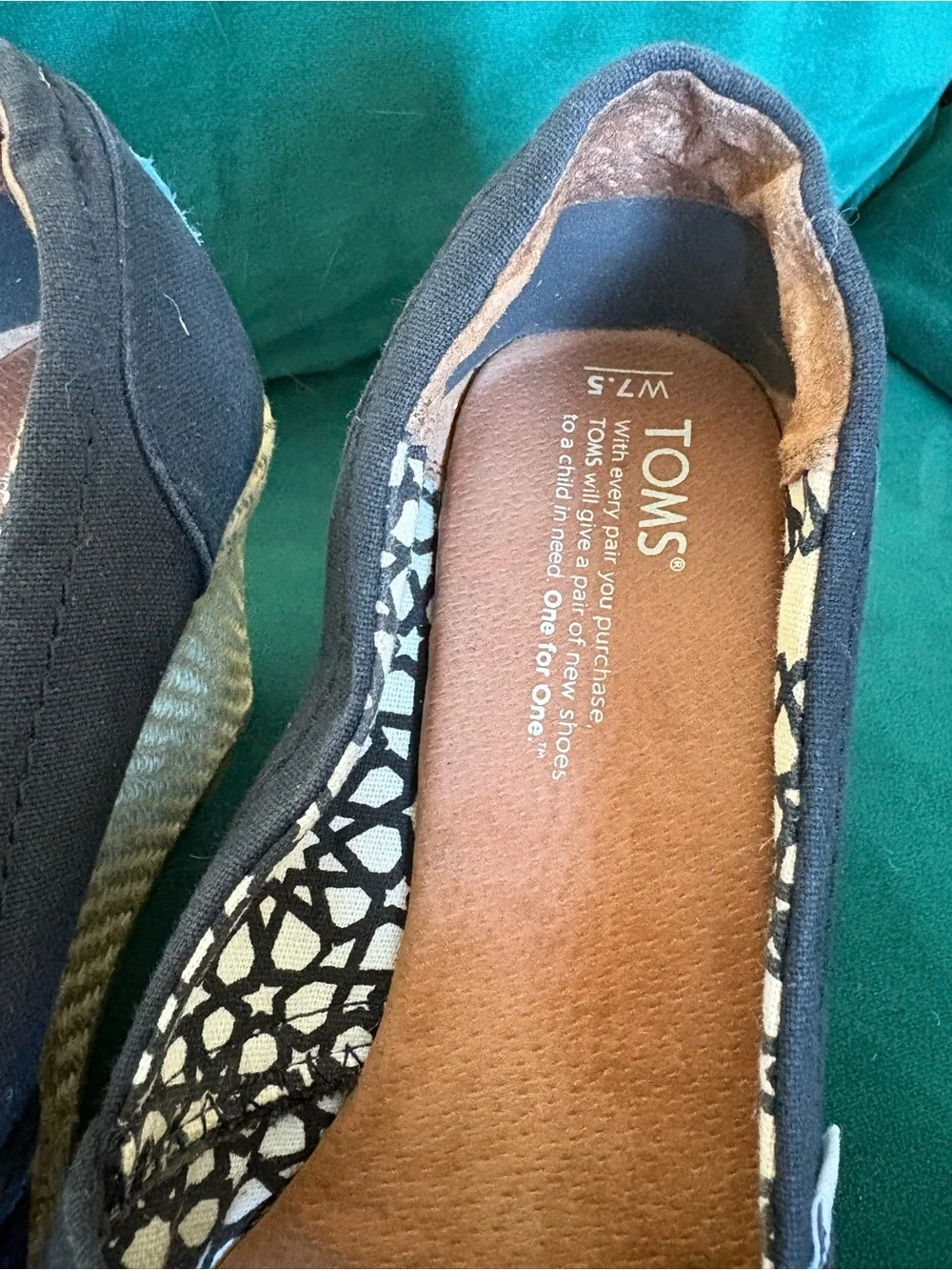 TOMS Black Canvas Espadrille Wedge Peep-Toe Slip-On